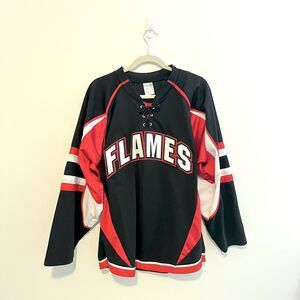 1990s Calgary Flames #6 Athletic Knit Hockey Jersey Black Red NHL Vintage Sz S